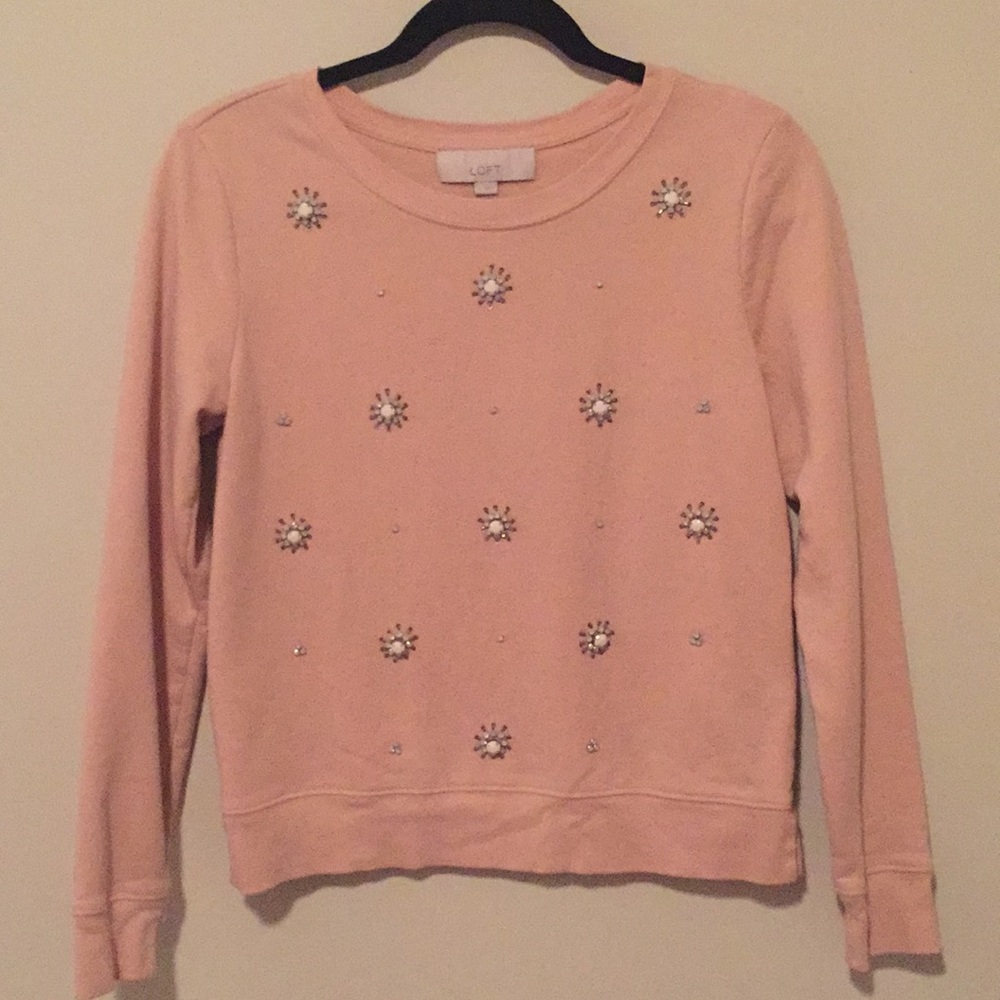 Loft Pink Sequin Rhinestone Sweatshirt Sz S